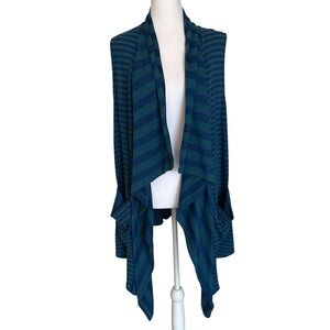 LOGO Lori Goldstein Women’s Cardigan Blue Open Front Pockets Sleeveless Size 2XL